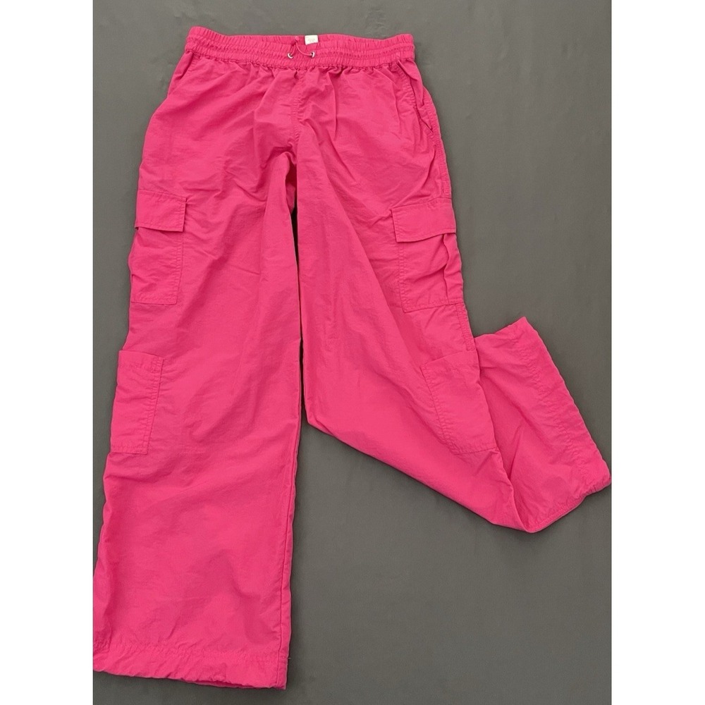 Full Tilt Cargo Windbreaker Pants Womens Medium Bright Pink Wide Leg‎ Retro
